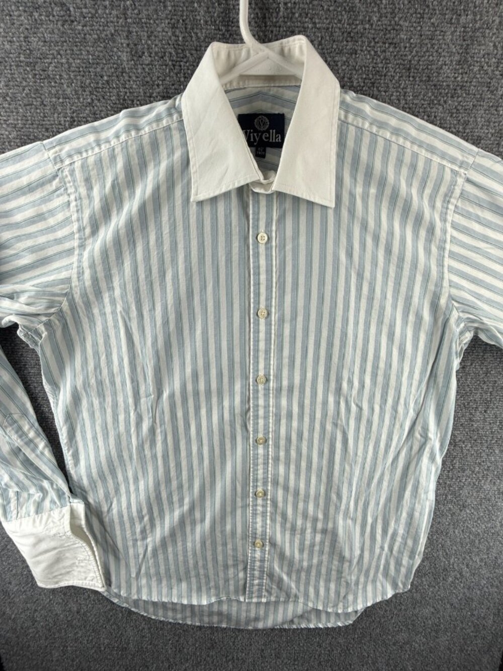 Viyella Contrast Collar Button Up Shirt Striped Blue White Long Sleeve 15.5 Men